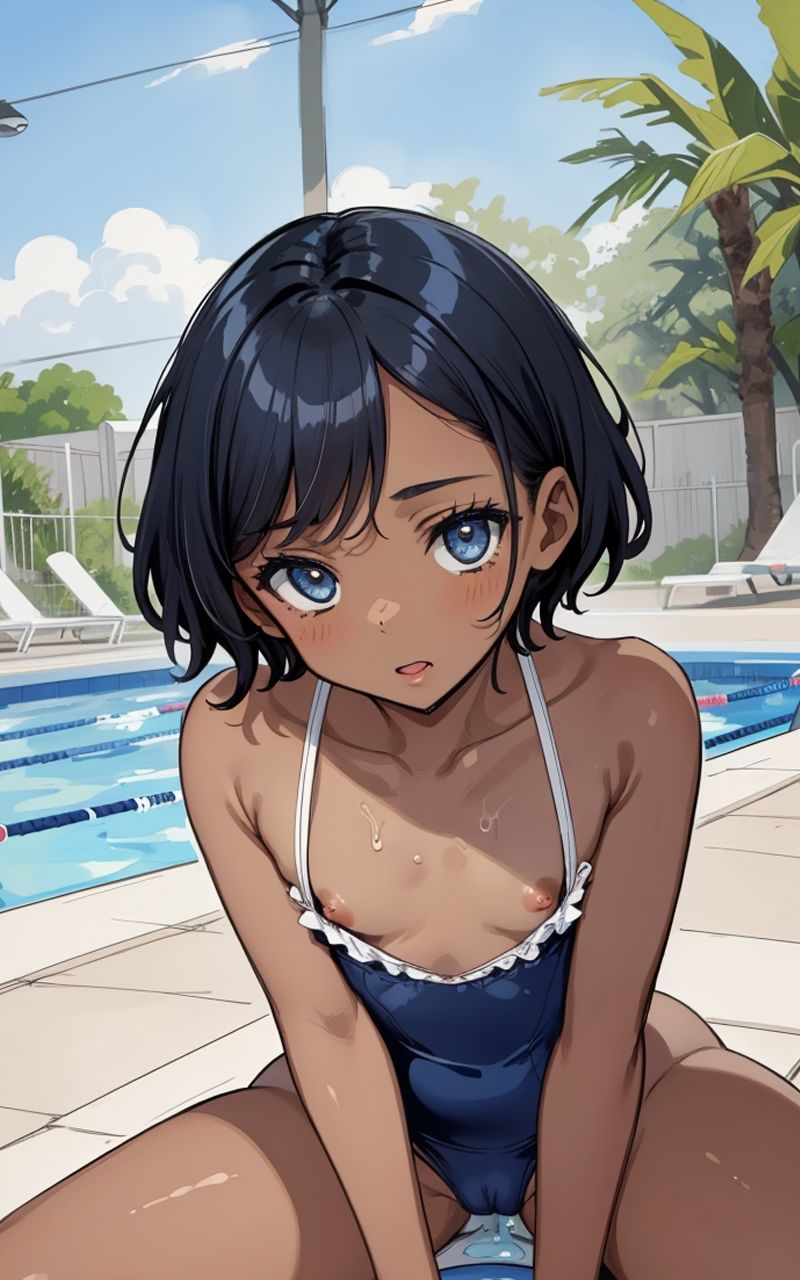 つるぺたスク水美少女【スク水から小さい胸がチラリ】