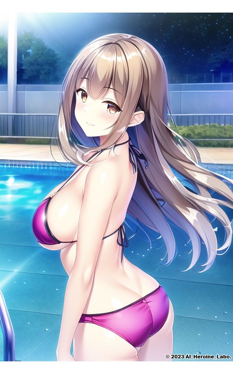 1つの呪文で生み出された100人のAI妄想美少女【ナイトプールでマイクロビキニ編】