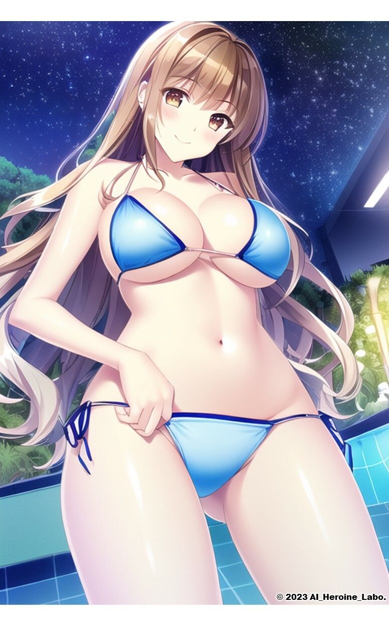 1つの呪文で生み出された100人のAI妄想美少女【ナイトプールでマイクロビキニ編】