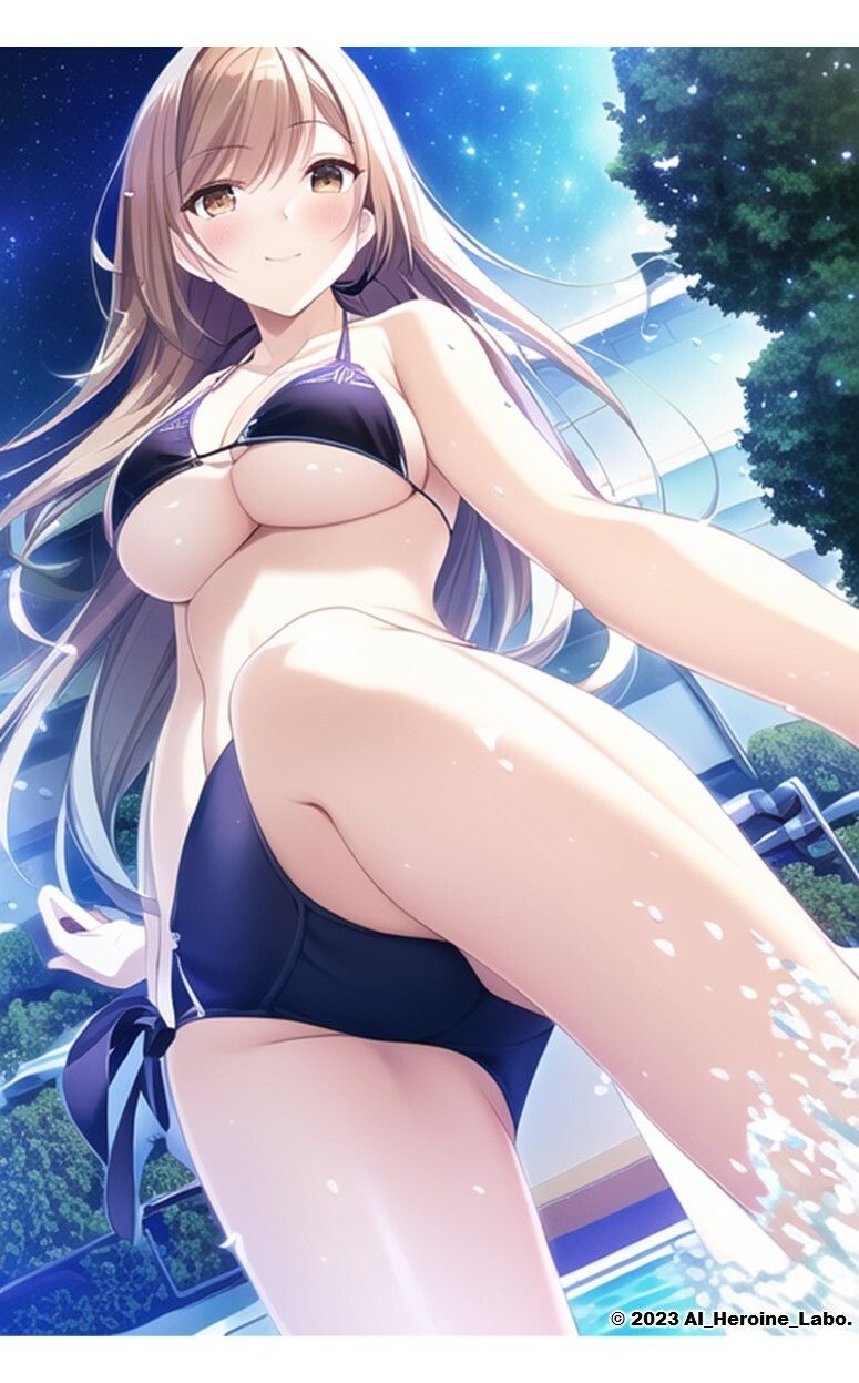 1つの呪文で生み出された100人のAI妄想美少女【ナイトプールでマイクロビキニ編】