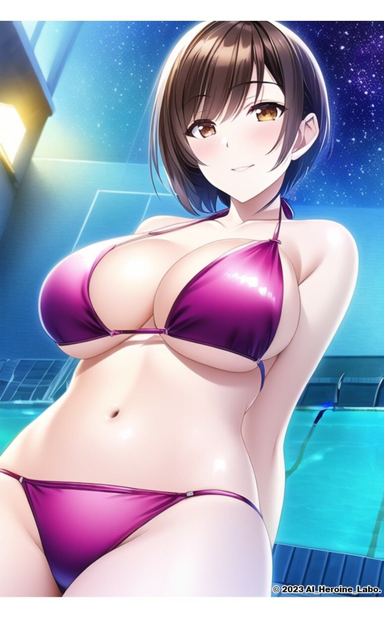 1つの呪文で生み出された100人のAI妄想美少女【ナイトプールでマイクロビキニ編】