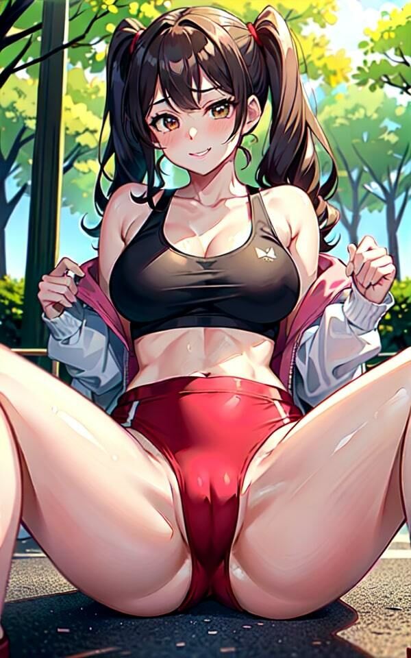 Hな積極的クラスメイトがブルマとスポーツブラ姿でM字開脚で誘惑