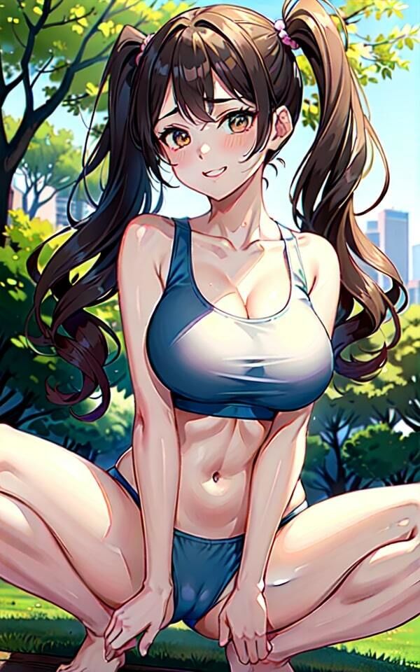 Hな積極的クラスメイトがブルマとスポーツブラ姿でM字開脚で誘惑