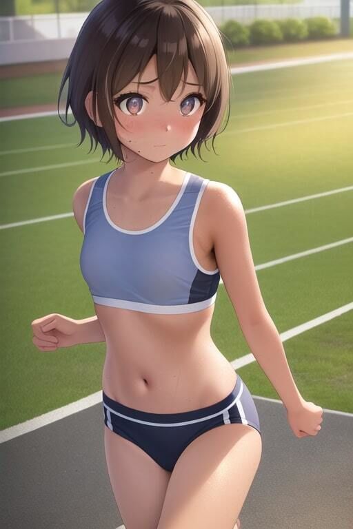 雨濡れ陸上女子