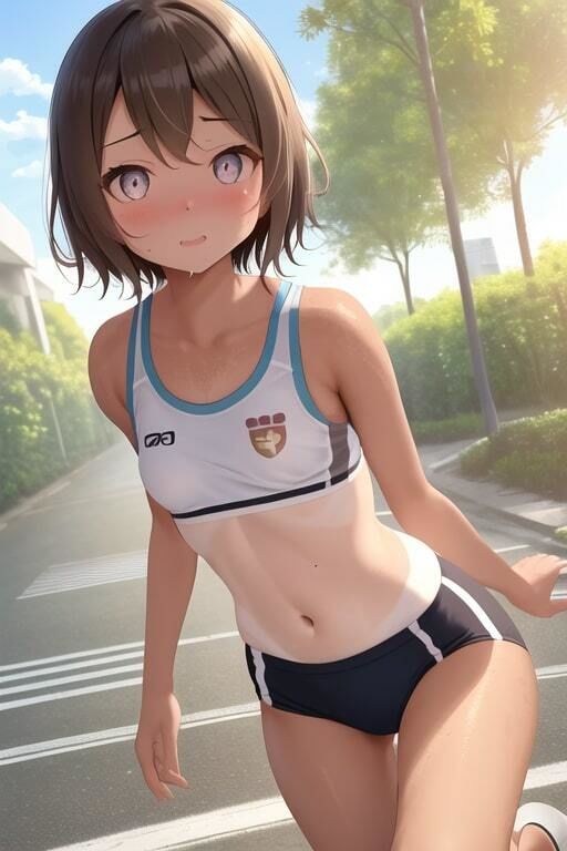 雨濡れ陸上女子