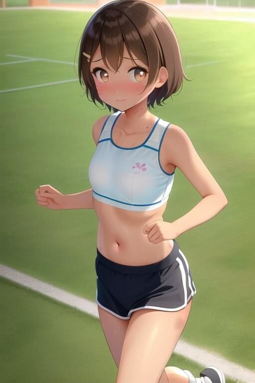 雨濡れ陸上女子