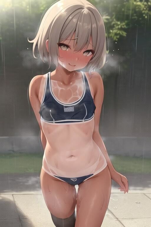 雨濡れ陸上女子