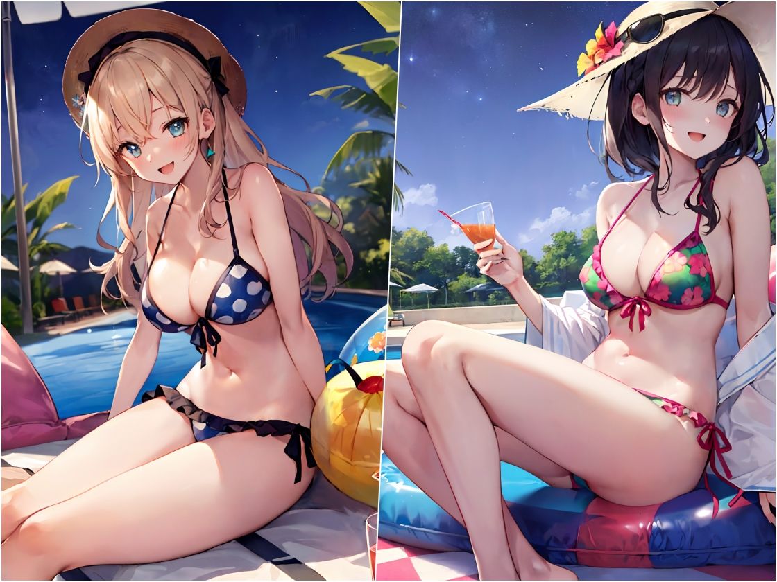 水着のお姉さん、ナイトプールで