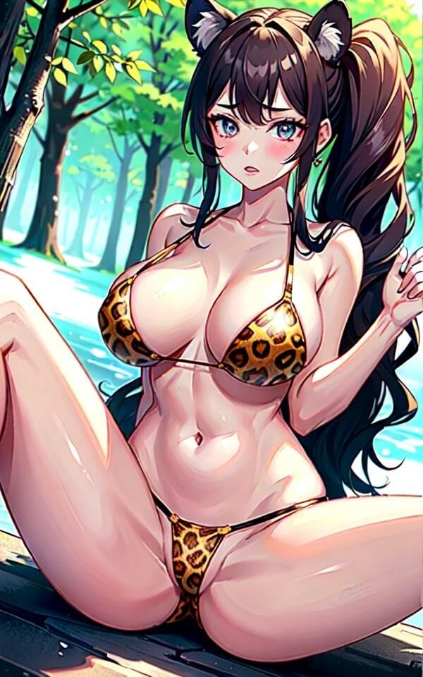 爆乳猫耳娘×ヒョウ柄下着 森の中でエッチな誘惑