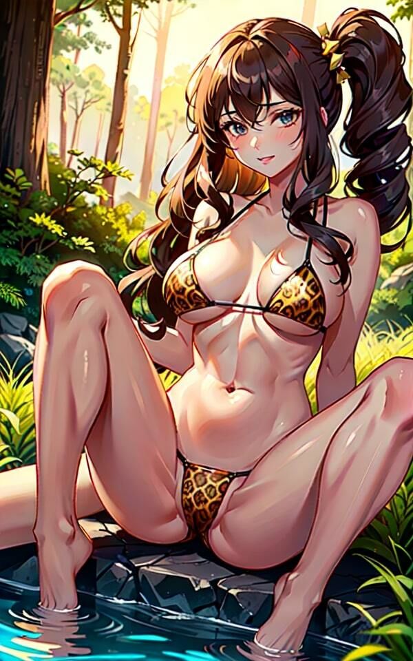 爆乳猫耳娘×ヒョウ柄下着 森の中でエッチな誘惑