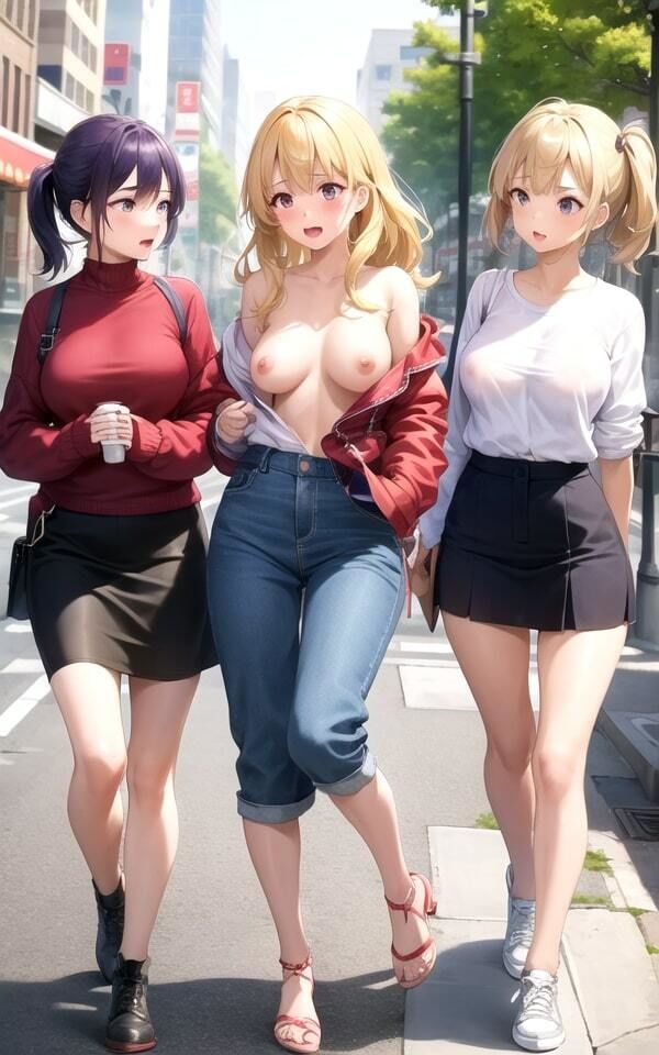 エロすぎる街中露出美女集団