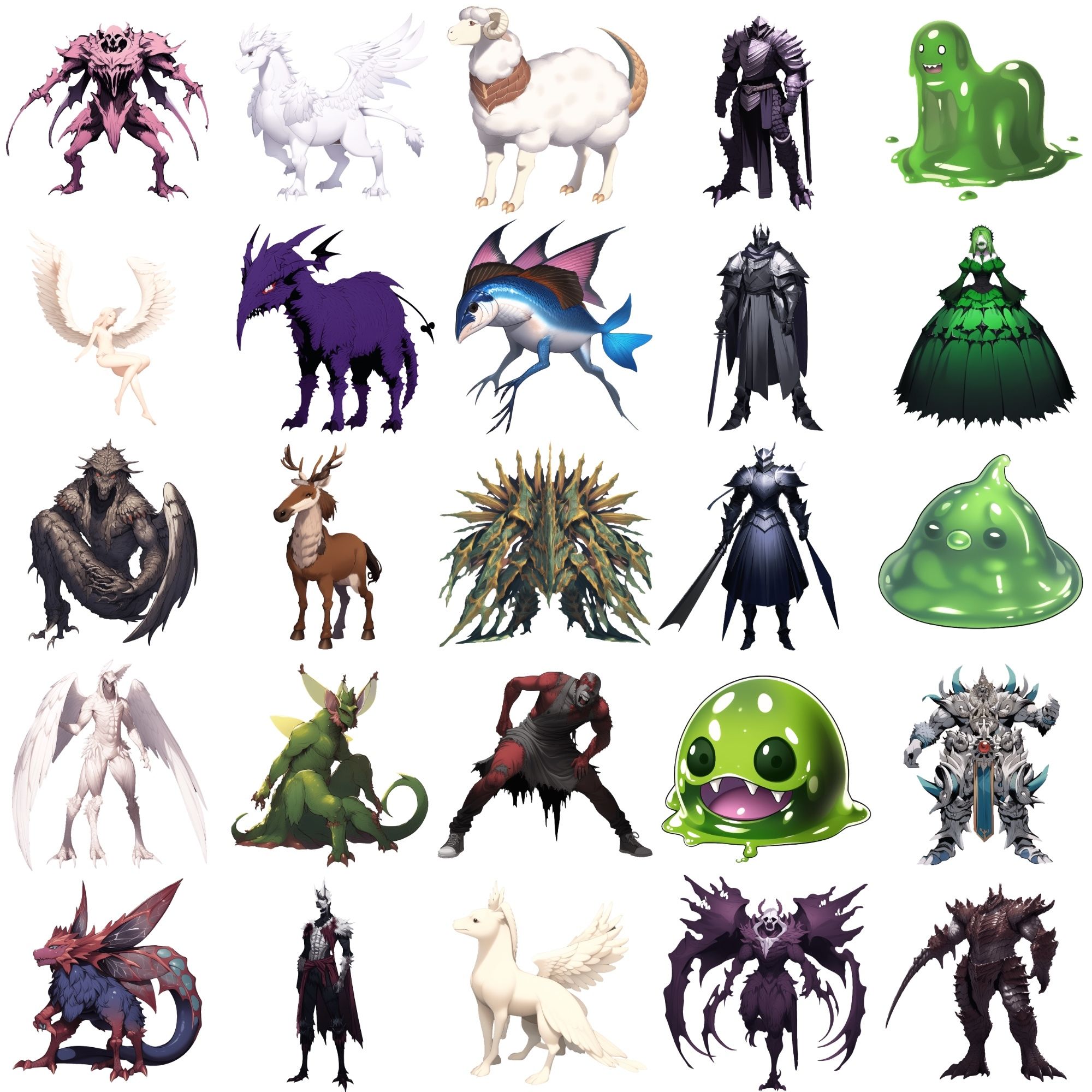 【属性別クリーチャー立ち絵3】著作権フリーの高解像度画像（100枚）