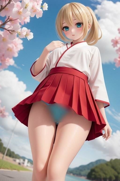 巫女のローアングルパンチラ