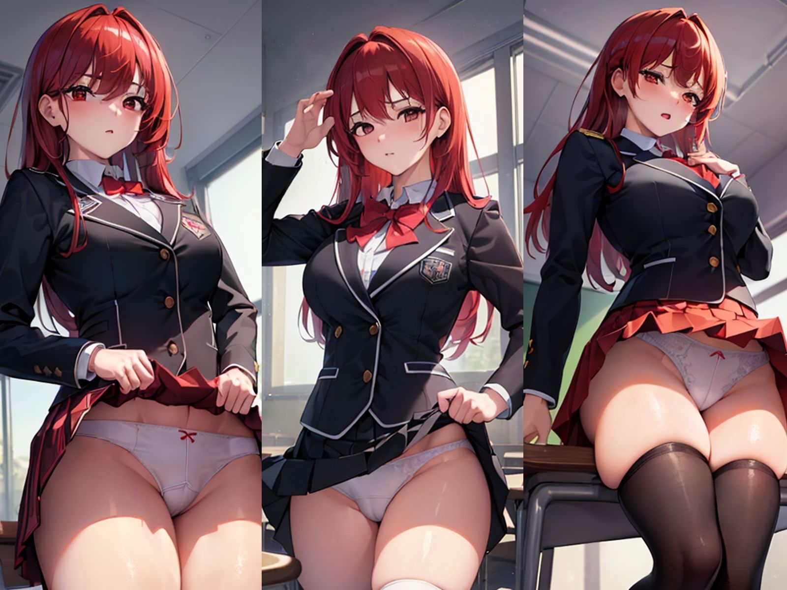 赤髪JKがパンツとノーパンおまんこと中出しアクメを見せてくれた