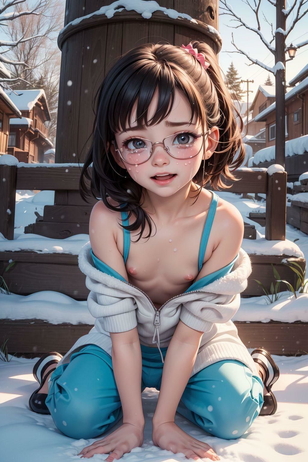 ちっぱい童顔冬の露出