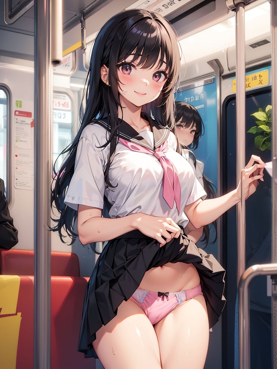 念願の電車内露出デビューを果たした痴女JKのCG集