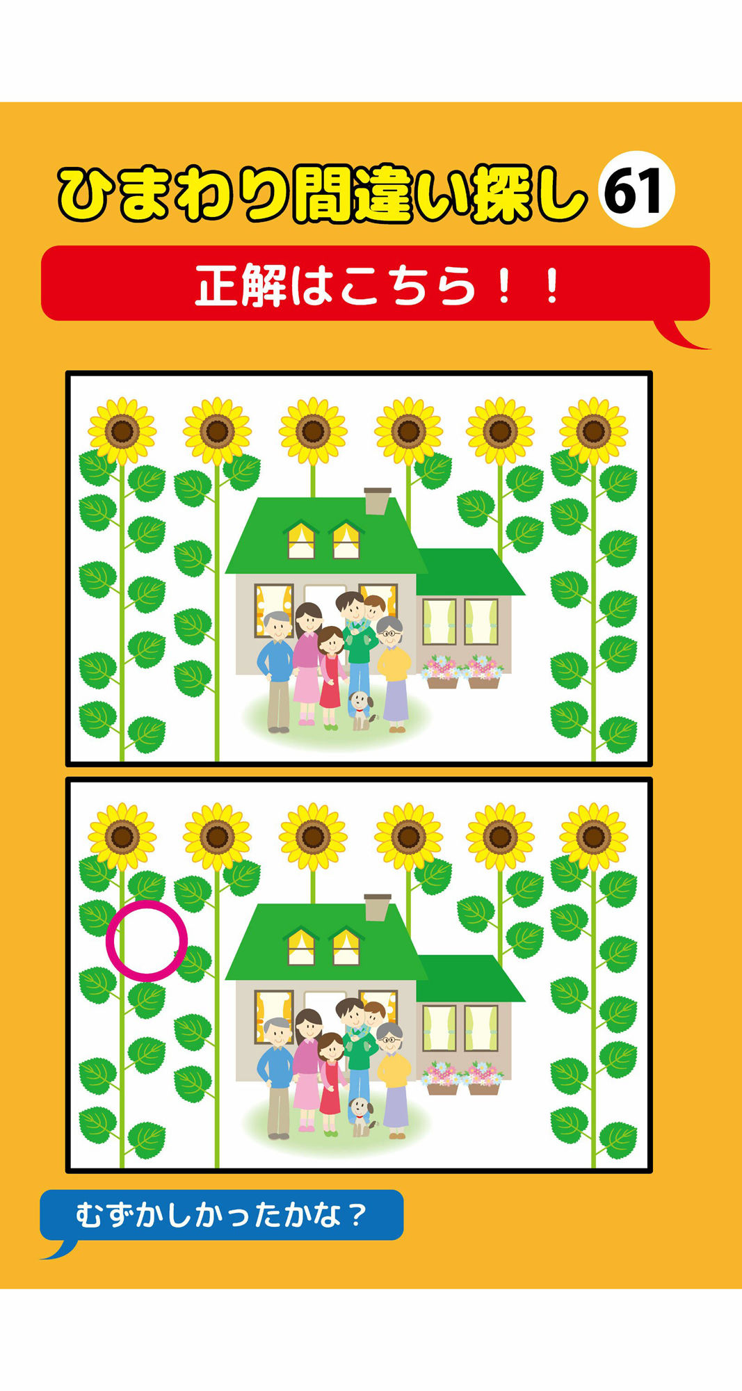 葉っぱが一枚足りないひまわり間違い探し（5）