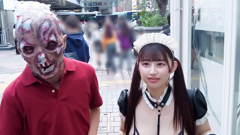 渋谷のハロウィンで見つけたパリピが挑戦！巨乳の彼女が何をされても我慢できれば100万円ノーリアクションゲーム！爆乳メイドちゃん