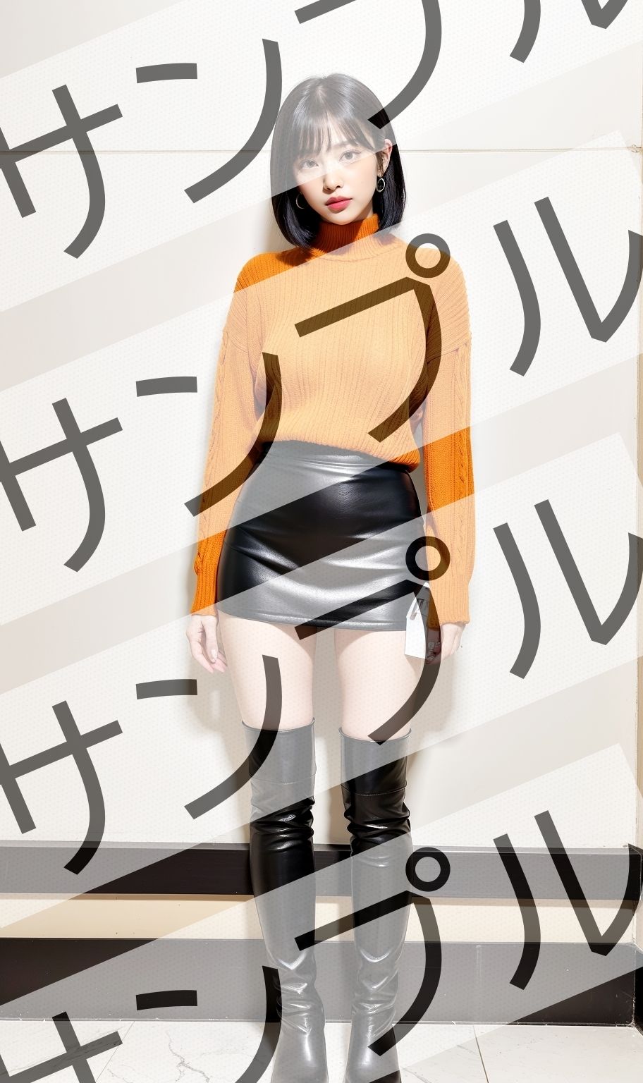 真面目な女性のミニスカニーハイブーツ - Serious Women’s Mini Skirt High Boots