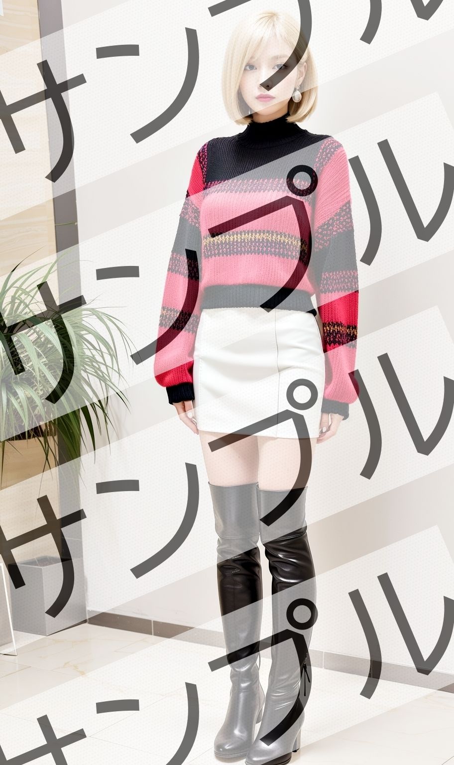 真面目な女性のミニスカニーハイブーツ - Serious Women’s Mini Skirt High Boots