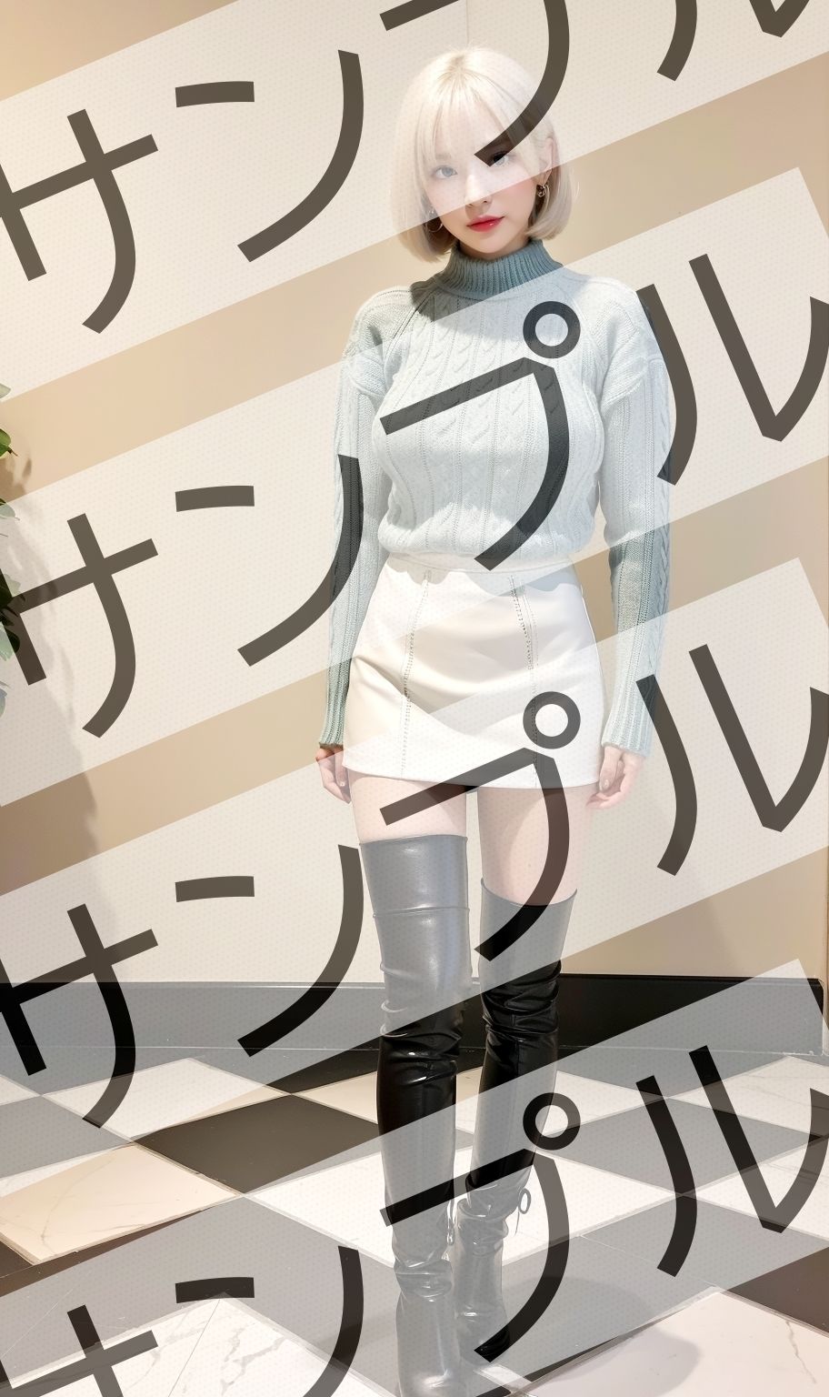 真面目な女性のミニスカニーハイブーツ - Serious Women’s Mini Skirt High Boots