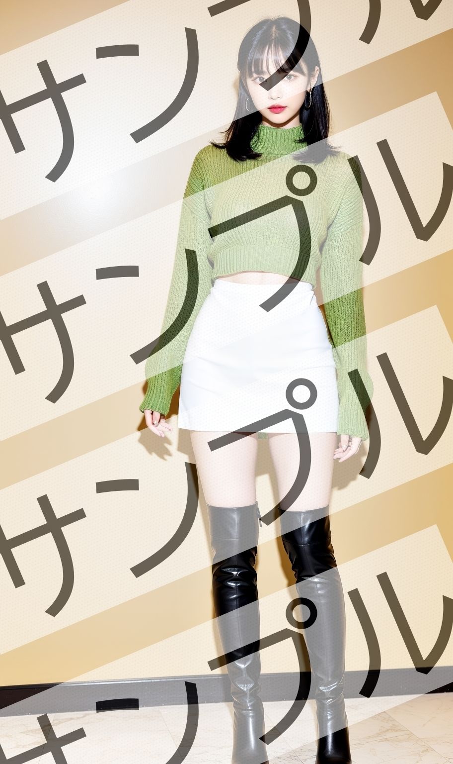 真面目な女性のミニスカニーハイブーツ - Serious Women’s Mini Skirt High Boots