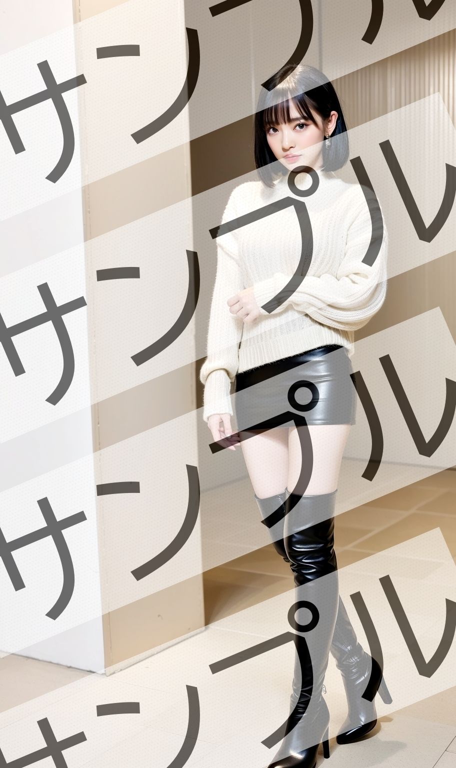 真面目な女性のミニスカニーハイブーツ - Serious Women’s Mini Skirt High Boots