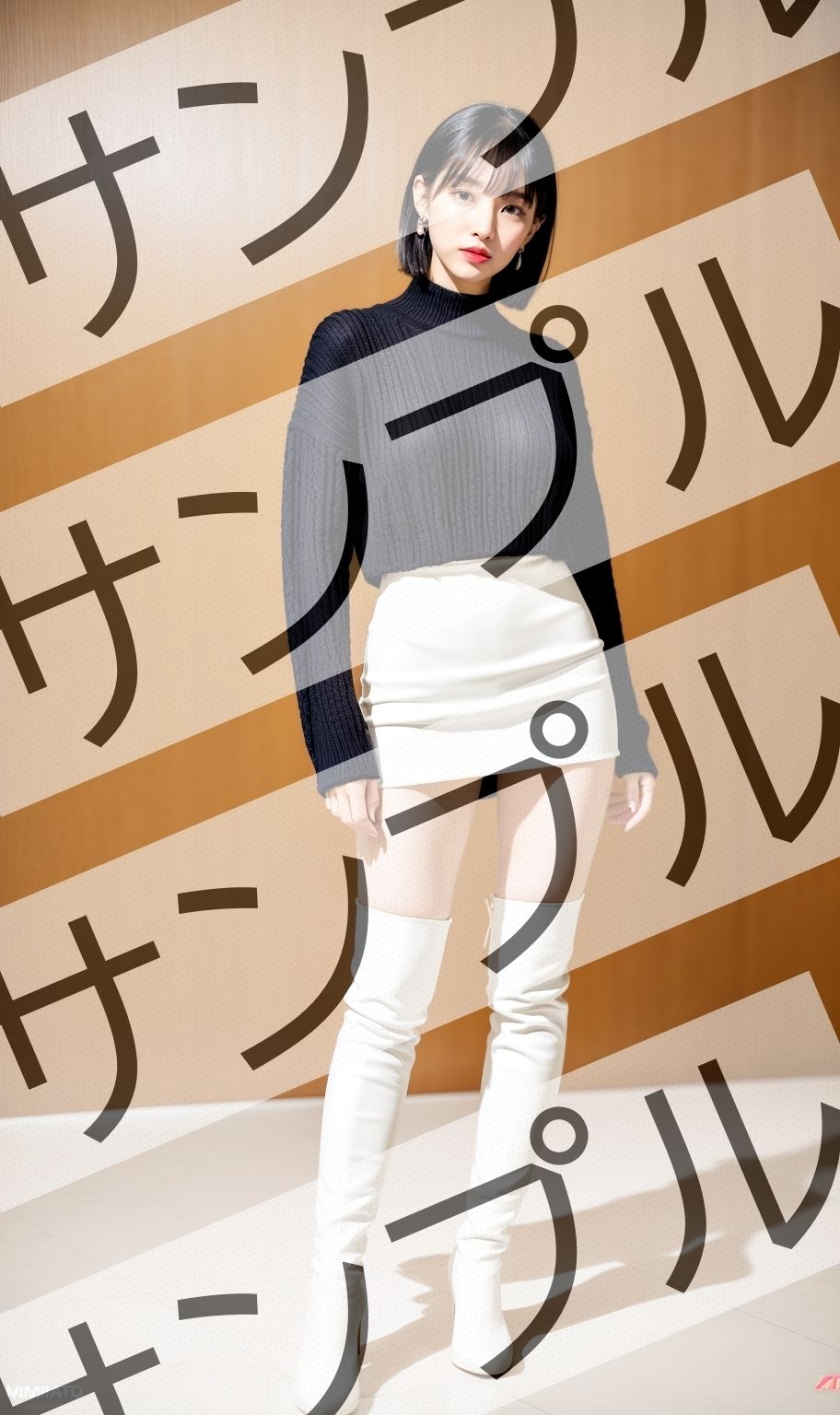 真面目な女性のミニスカニーハイブーツ - Serious Women’s Mini Skirt High Boots