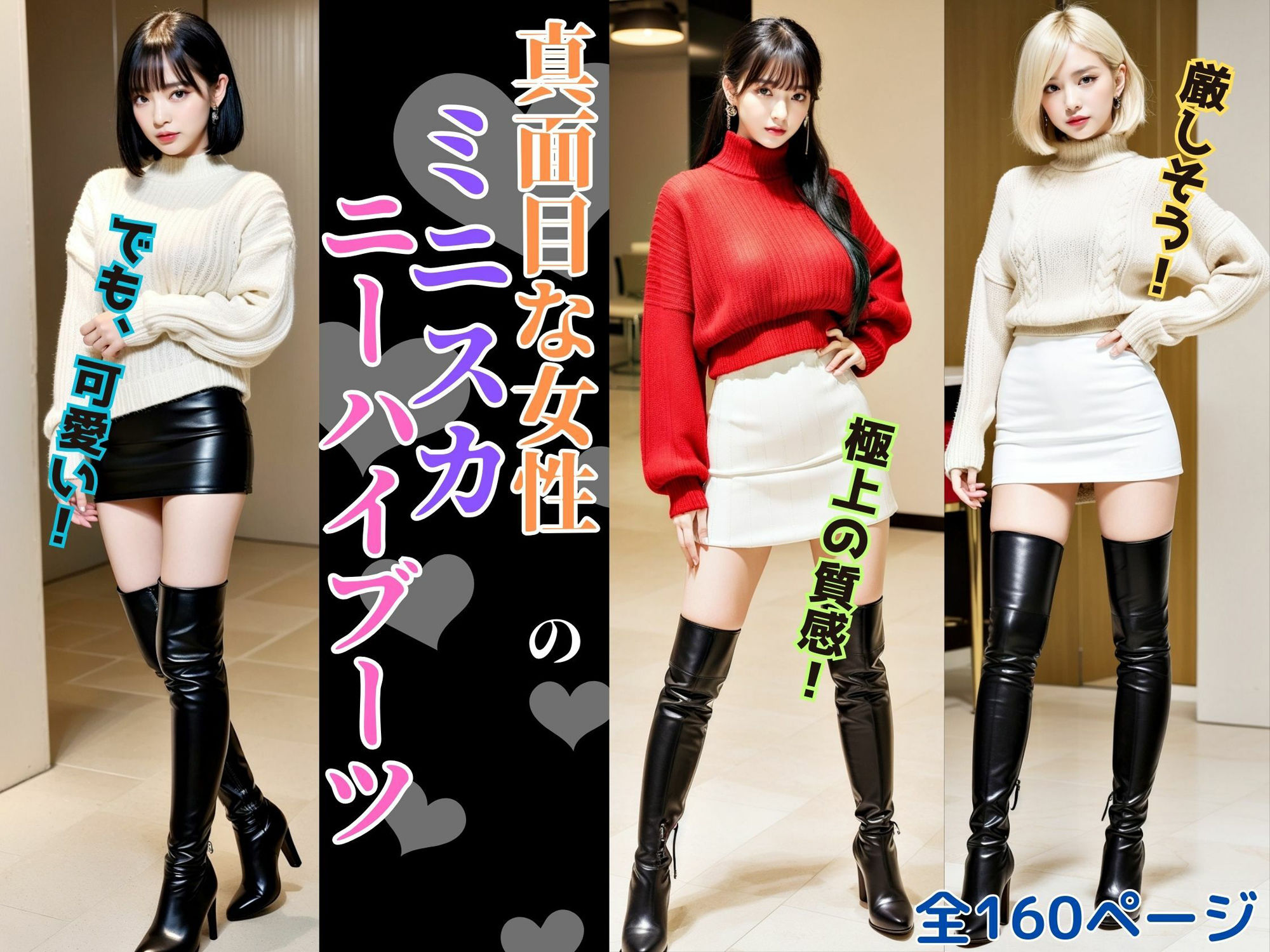 真面目な女性のミニスカニーハイブーツ - Serious Women’s Mini Skirt High Boots