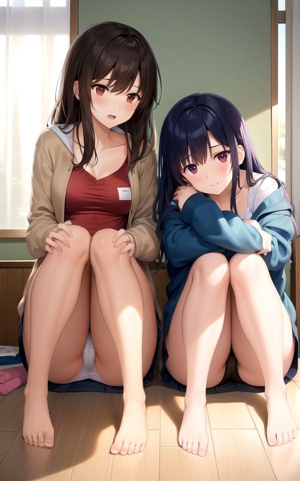 仲良しな女友達がカメラの前でエッチなポーズ