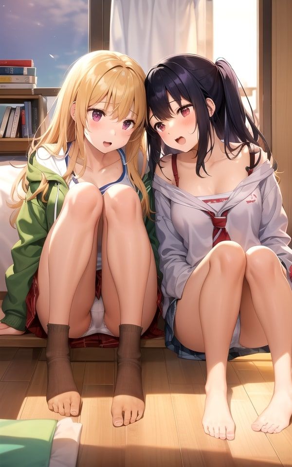 仲良しな女友達がカメラの前でエッチなポーズ