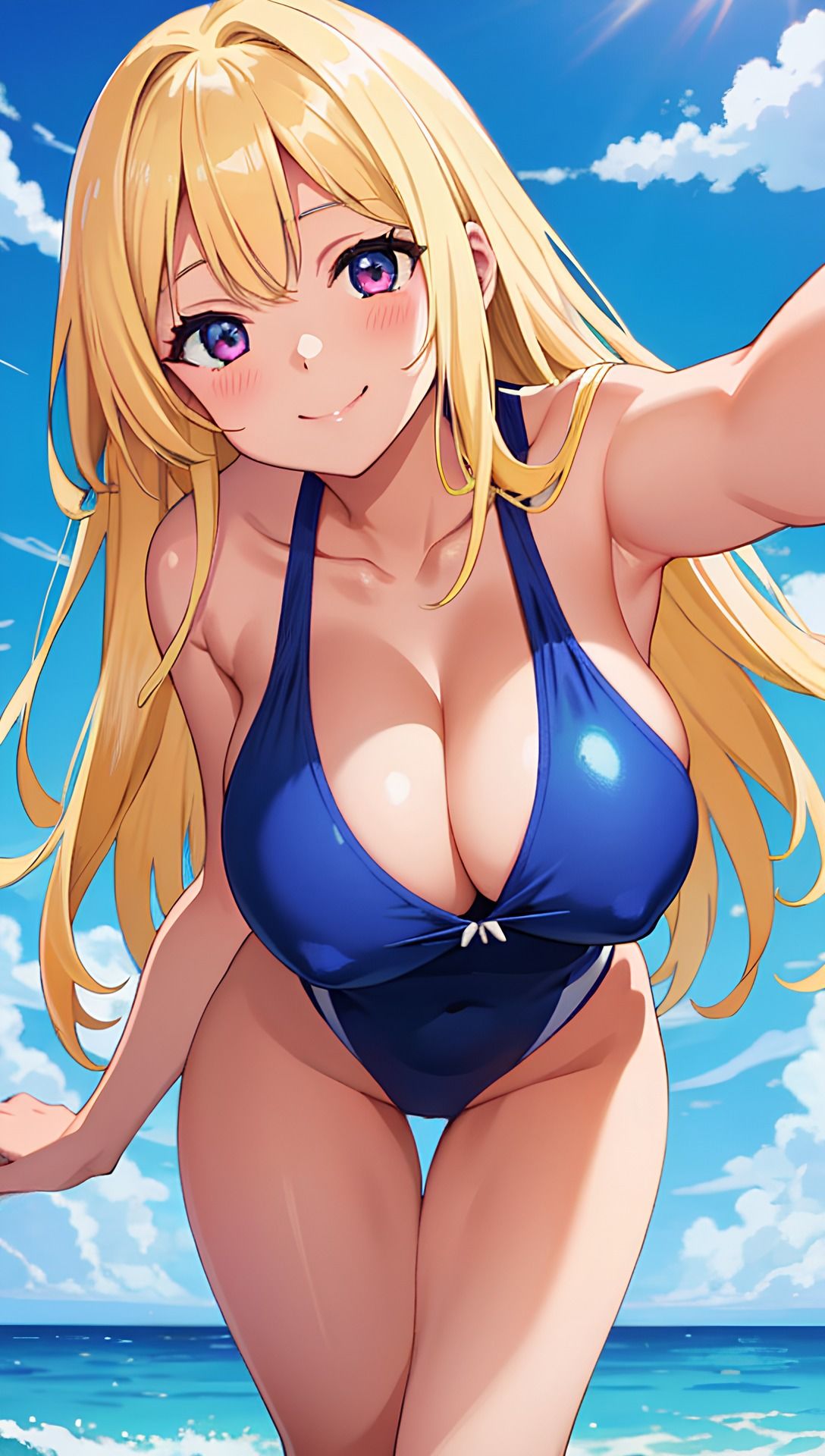 金髪巨乳とスクール水着
