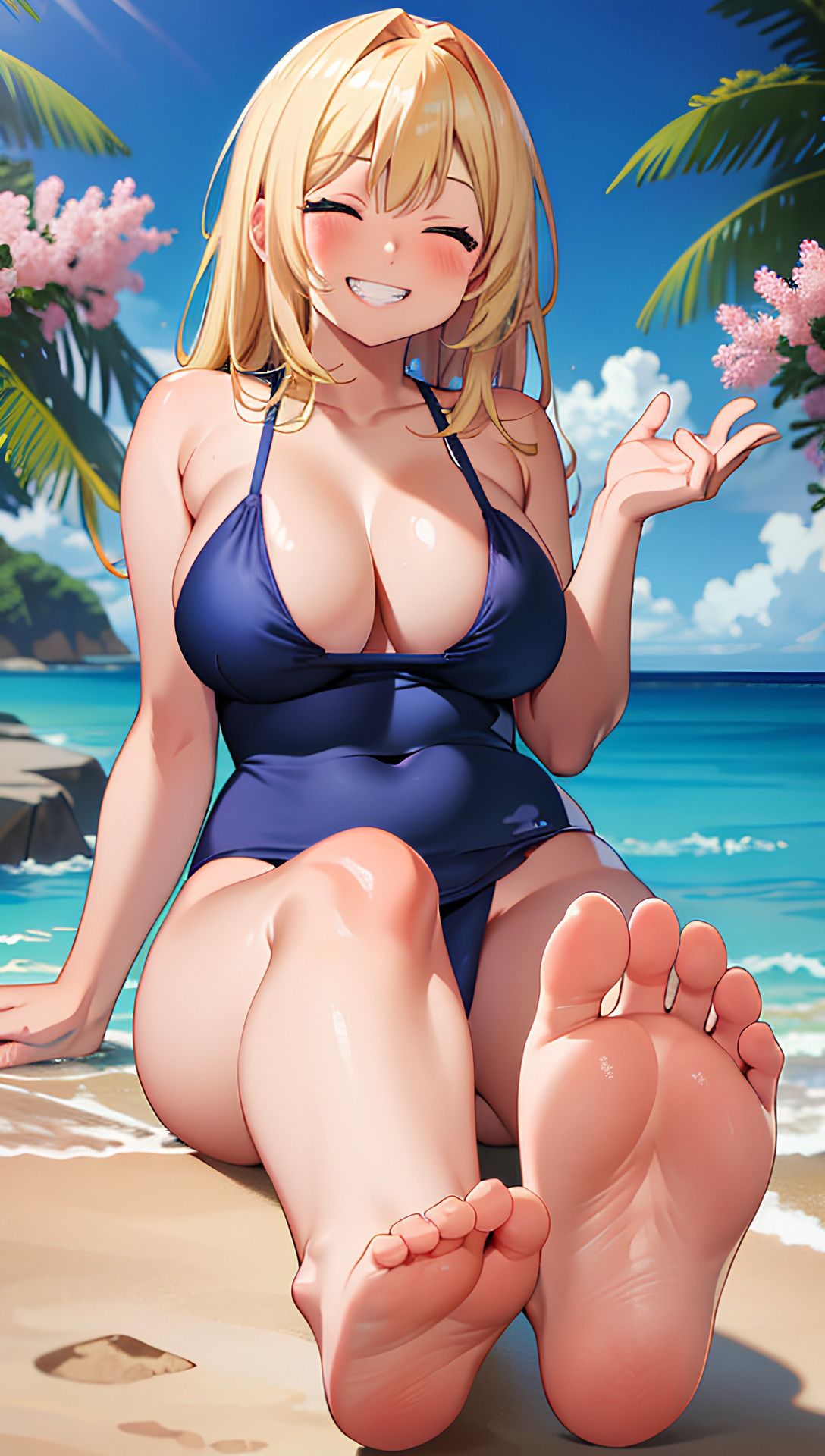 金髪巨乳とスクール水着