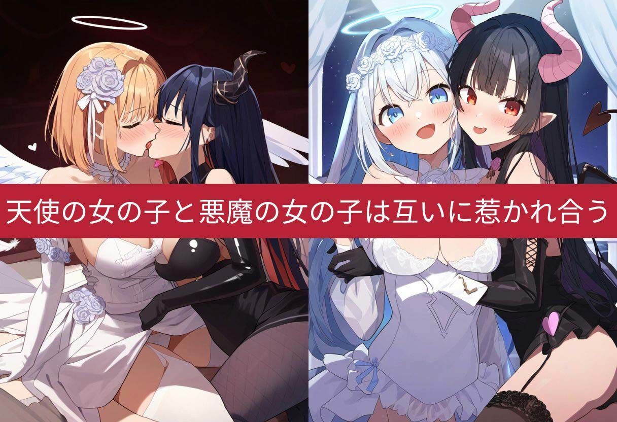 天使と悪魔の禁断の愛し合い交わってはイケナイ2人の秘密の関係｜百合イラスト500枚（ゆり・レズ・キス・セックス）