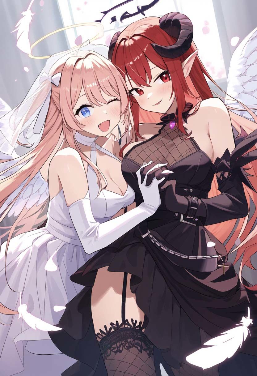 天使と悪魔の禁断の愛し合い交わってはイケナイ2人の秘密の関係｜百合イラスト500枚（ゆり・レズ・キス・セックス）