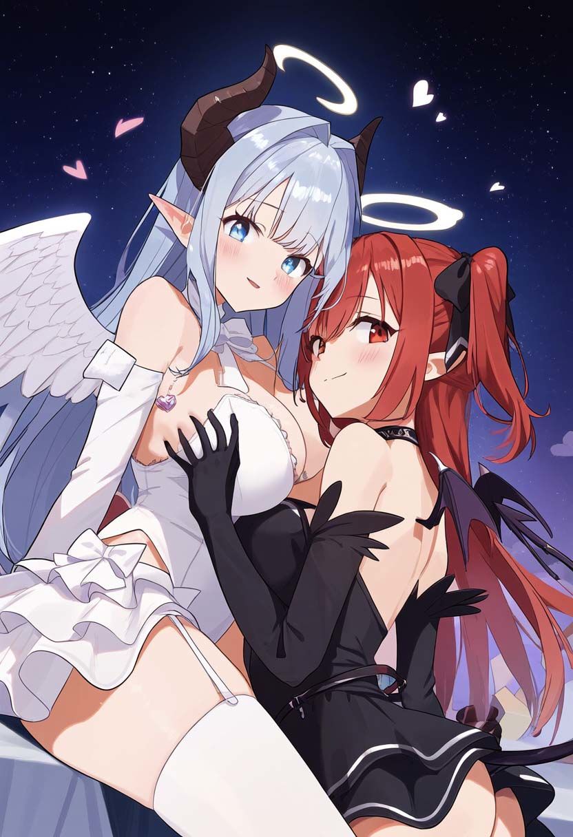 天使と悪魔の禁断の愛し合い交わってはイケナイ2人の秘密の関係｜百合イラスト500枚（ゆり・レズ・キス・セックス）