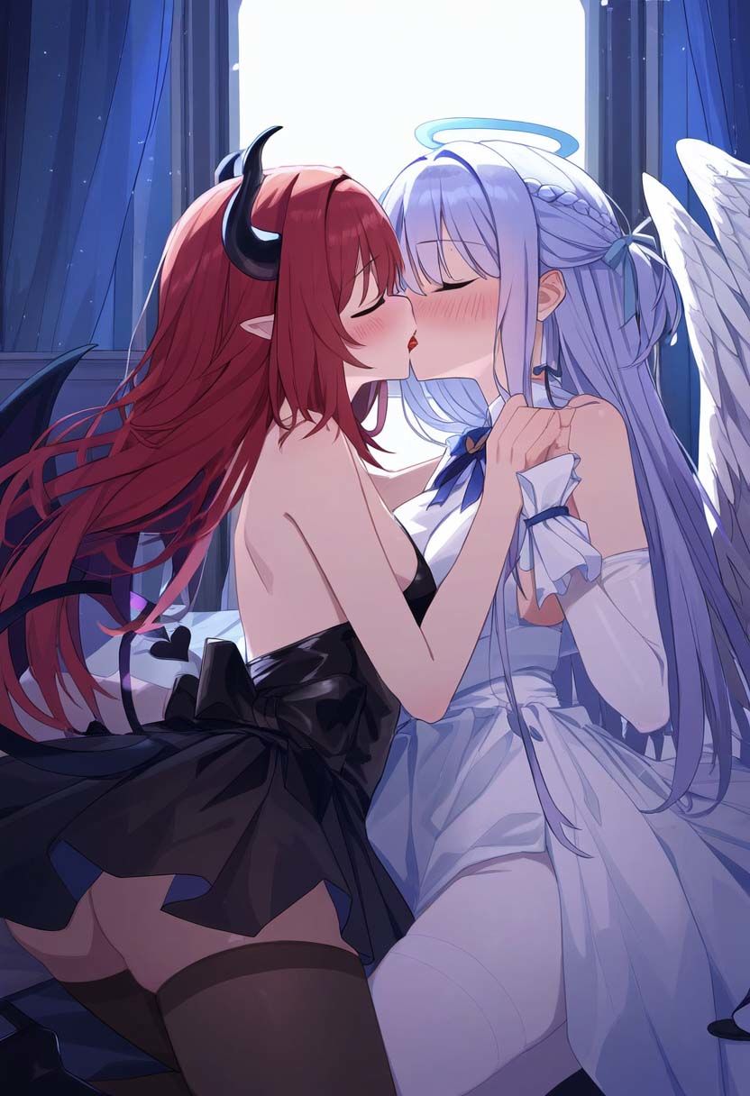 天使と悪魔の禁断の愛し合い交わってはイケナイ2人の秘密の関係｜百合イラスト500枚（ゆり・レズ・キス・セックス）