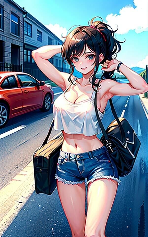 爆乳女子のエロすぎ海岸通りヒッチハイク