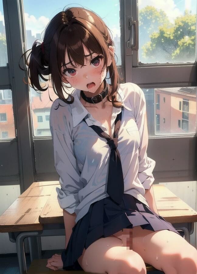教室で首輪の女の子と...