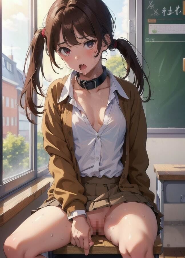 首輪をつけた女の子と制服えっち