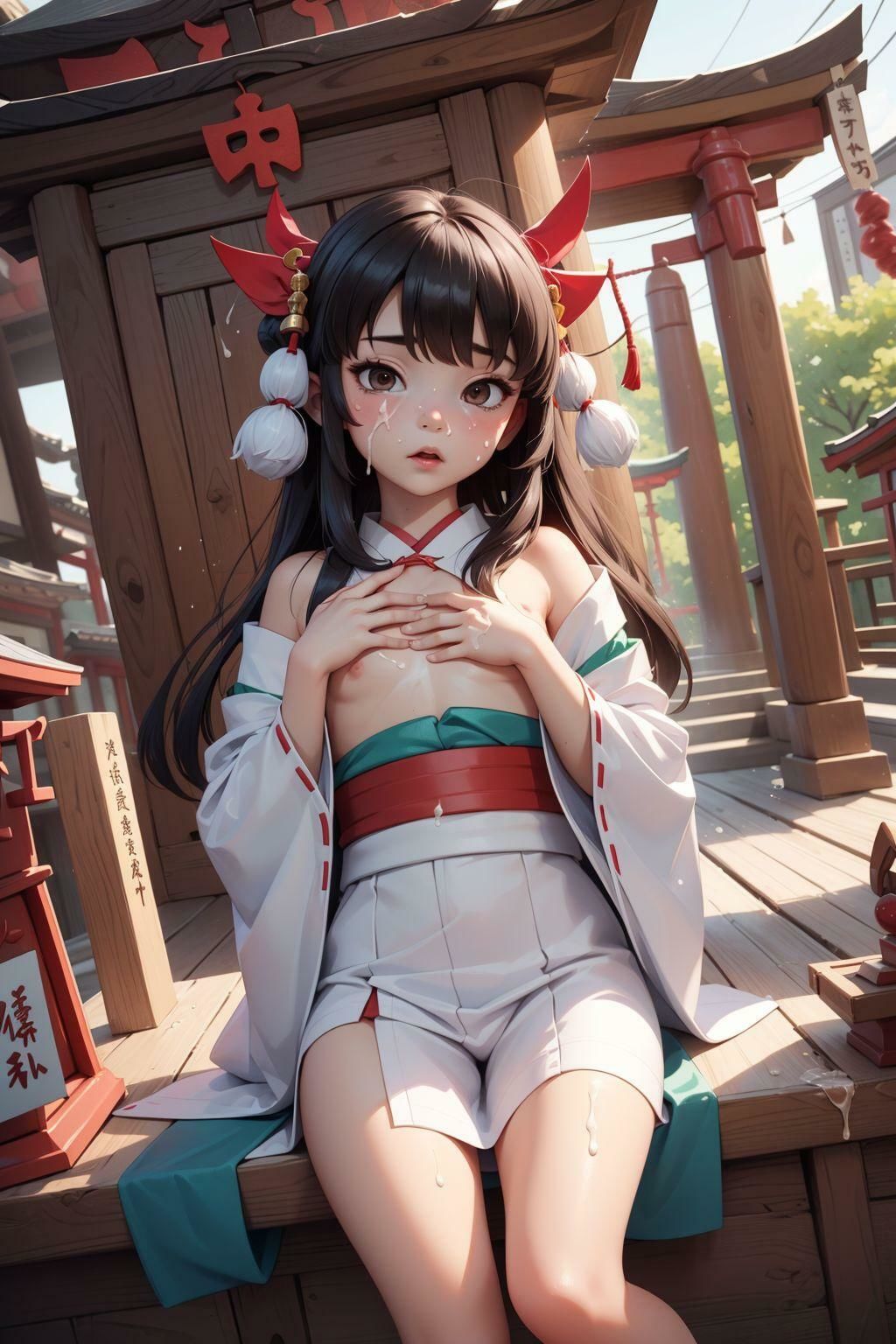 ちっぱい巫女の精液乱舞