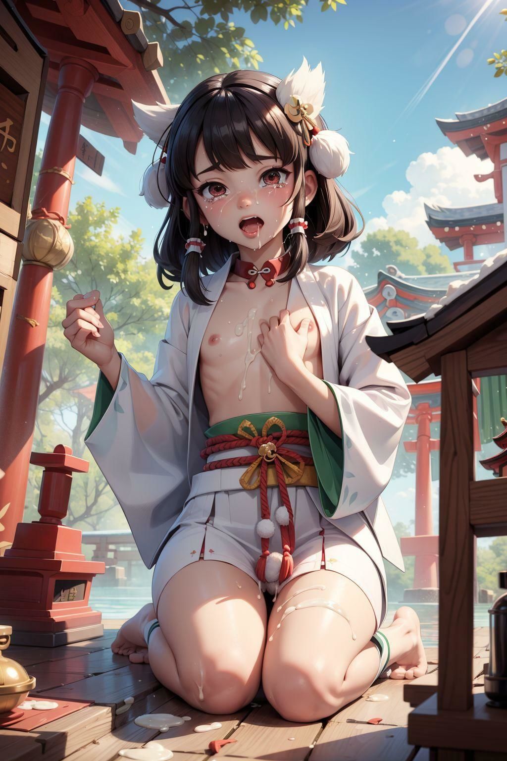 ちっぱい巫女の精液乱舞