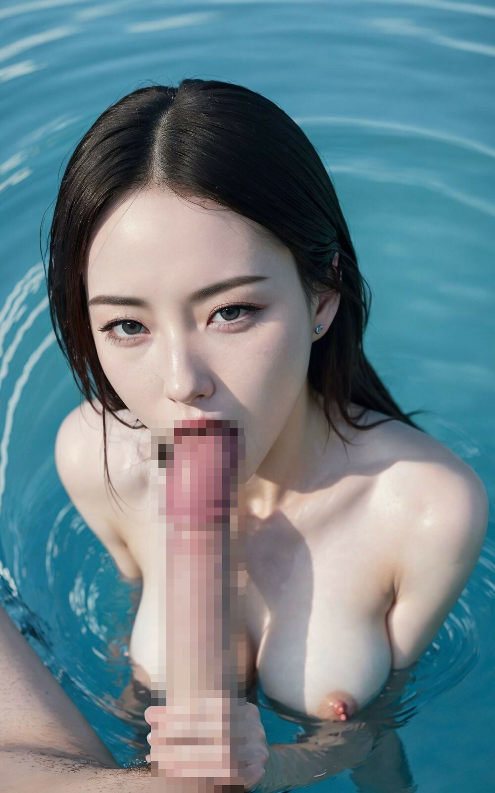 ぶっかけられる黒髪ハーフ美女