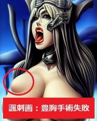 諷刺画:この巨乳娘は豊胸手術に失敗したようですが、美女であることに変わりはありません。