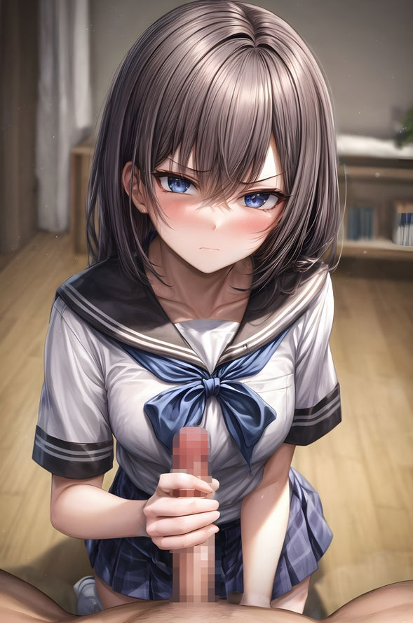 嫌そうな顔しながら手コキしてくれる女学生