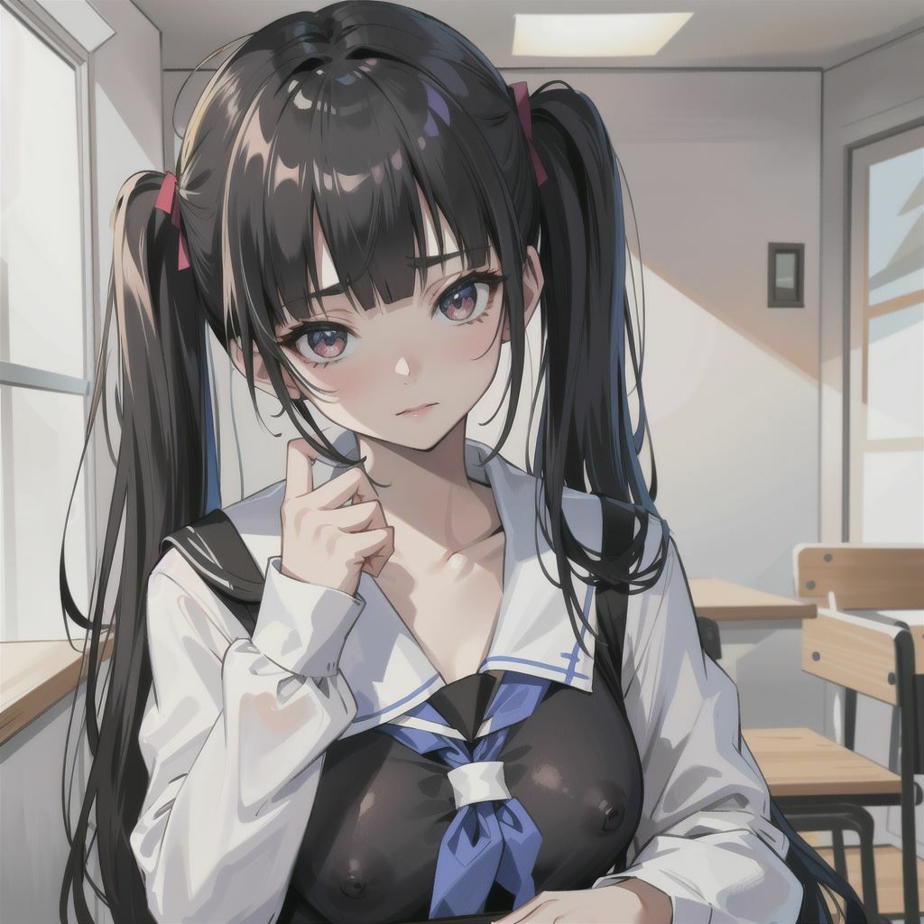 ツインテールの巨乳美少女がブラ忘れてます！