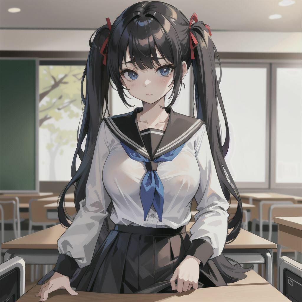 ツインテールの巨乳美少女がブラ忘れてます！