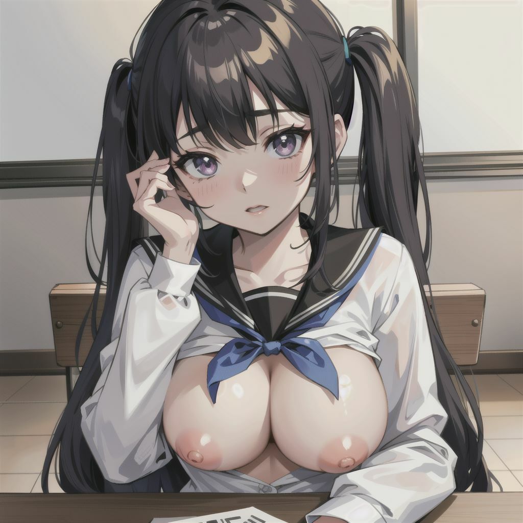 ツインテールの巨乳美少女がブラ忘れてます！