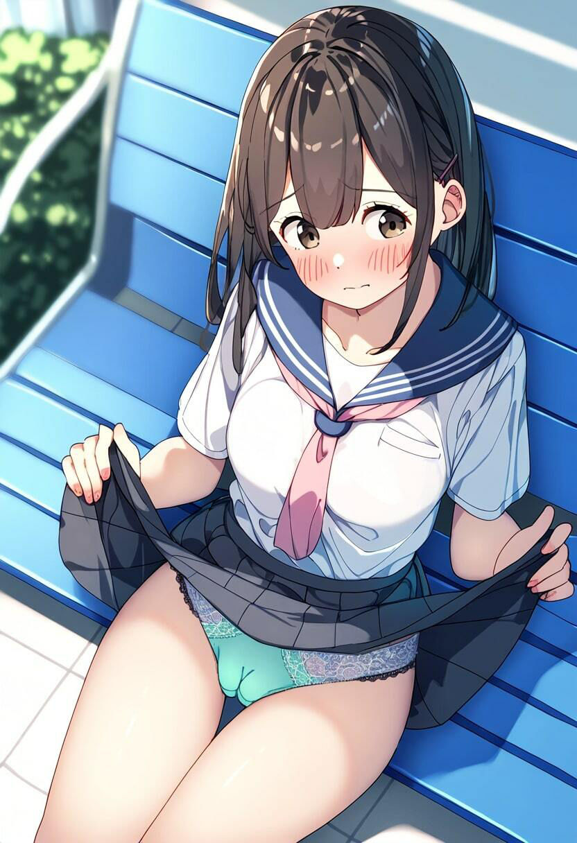 美少女JKが街中で恥ずかしそうにたくし上げしてパンチラ！