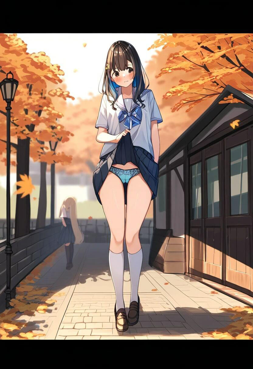 美少女JKが街中で恥ずかしそうにたくし上げしてパンチラ！